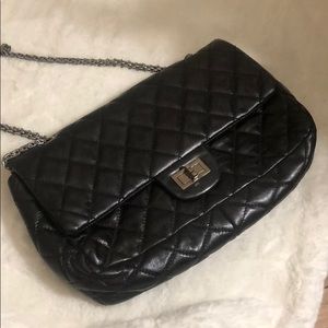 Chanel style leather black quilted chain purse